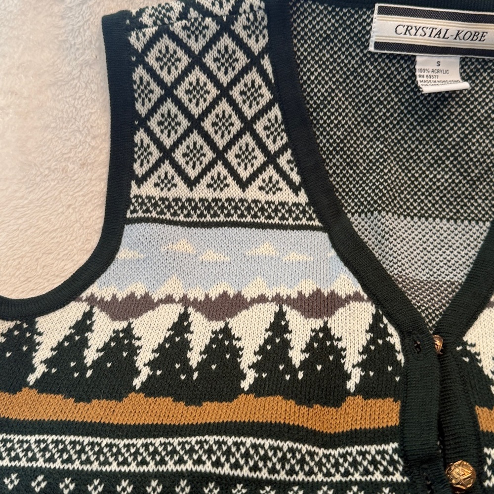 VTG Crystal Kobe VEST Trees Mountains Gold Buttons Retro small - Picture 4 of 5